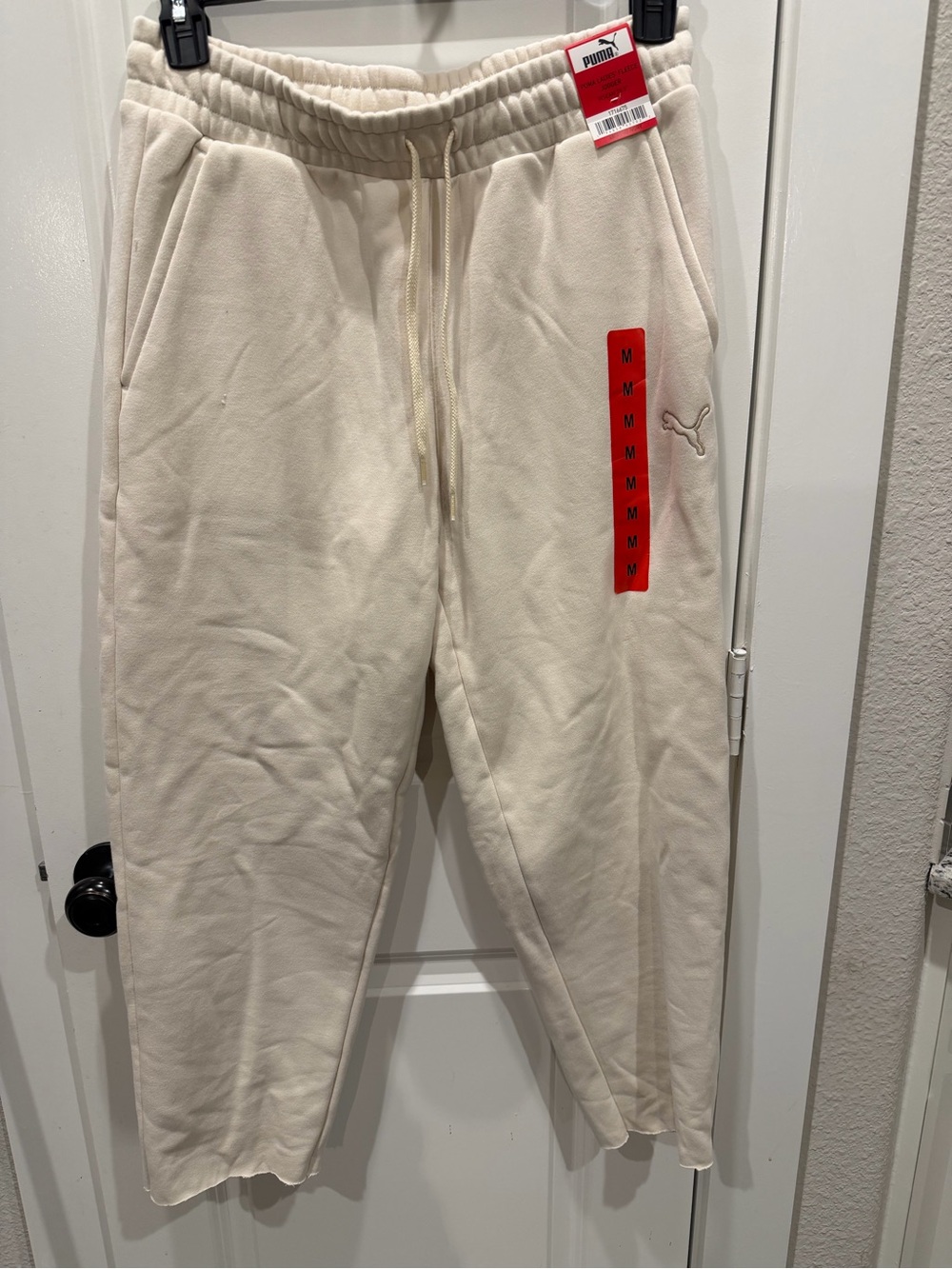PUMA Cream Men's Jogger Sweatpants with Red Accent